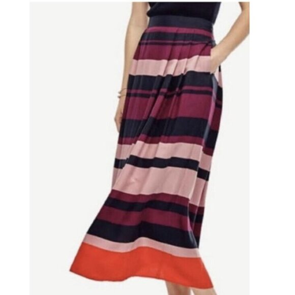 Ann Taylor Striped Pleated A-Line Maxi Skirt 30156 - Picture 1 of 6